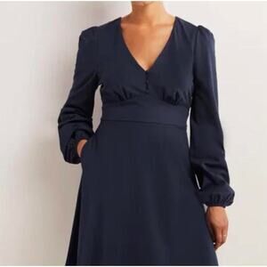 Boden V Neck Long Sleeved Knee Length Navy Blue Size US 8 UK 12